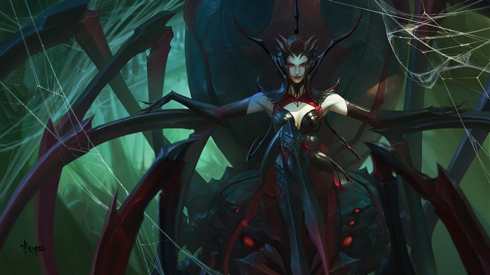 Elise from League of Legends with red eyes
