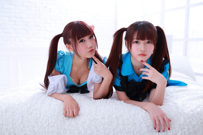Asian, Ji Xin Qiao, cosplay, women, portrait, couple, twintails