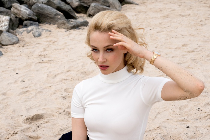 Sarah Gadon on a Sandy Beach