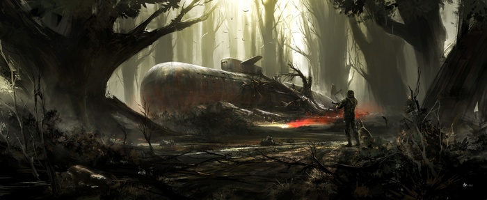 Fallout 4 artwork of a submarine in a forest