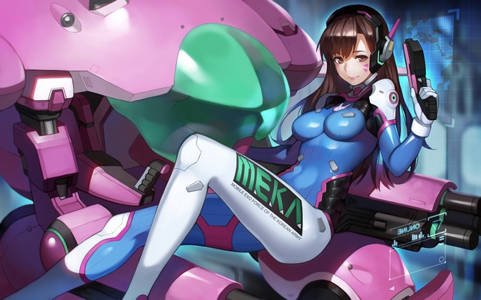 D.Va in her MEKA suit with a gun