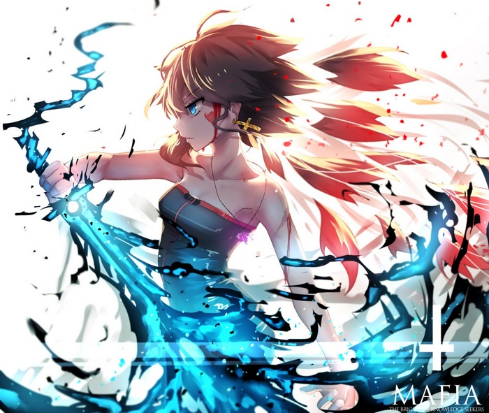 Anime girl with glowing blue sword