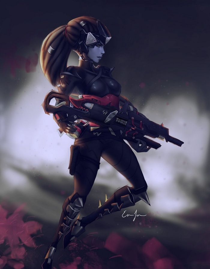 Widowmaker from Overwatch holding a sniper rifle
