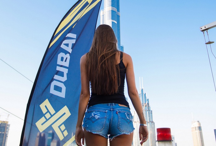 Woman in denim shorts in Dubai