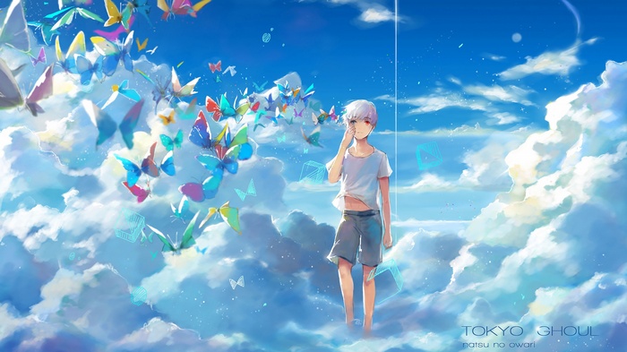 Tokyo Ghoul: Kaneki Ken with Butterflies in the Sky