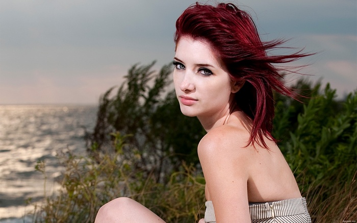 Susan Coffey, a redhead model by the sea