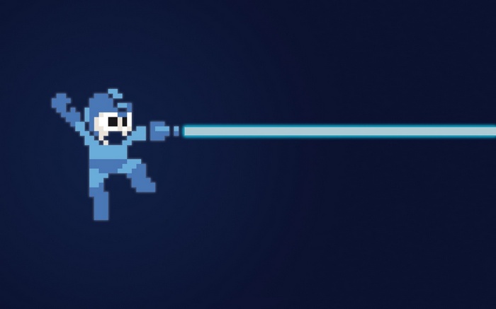 Mega Man firing a blue energy beam