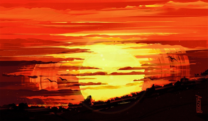Artwork by Aenami: Sunset Over Hills