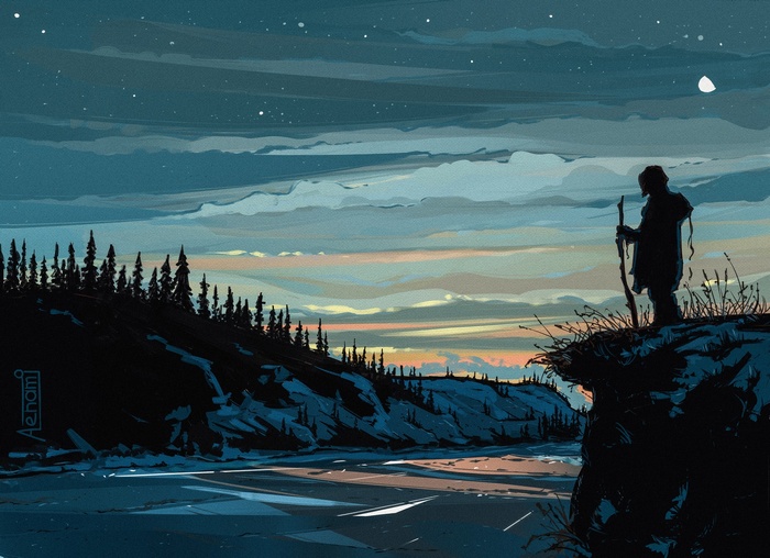 Aenami artwork of a lone traveler at dusk