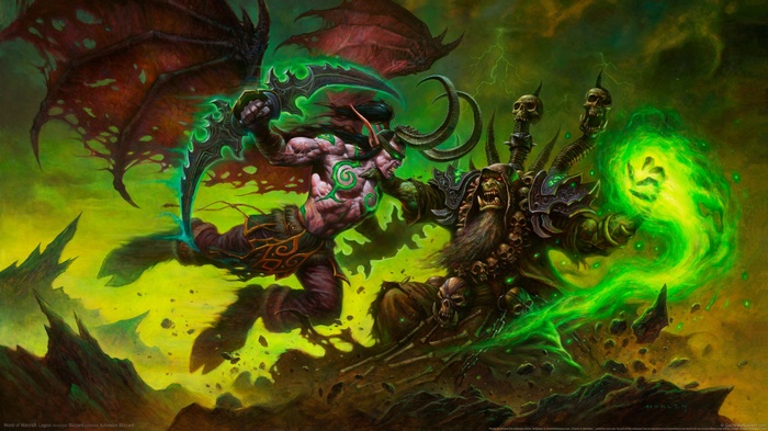 Illidan Stormrage fights Kil'jaeden in World of Warcraft