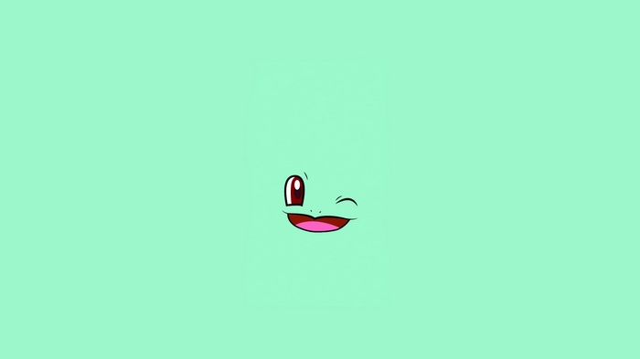 Squirtle's face winking on a mint green background