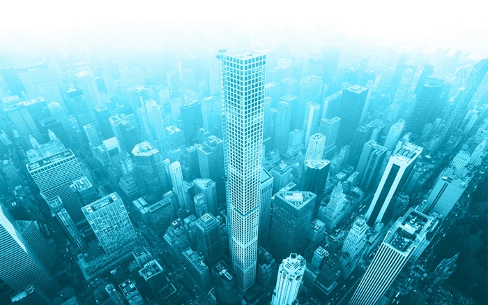 Aerial view of New York City skyscrapers