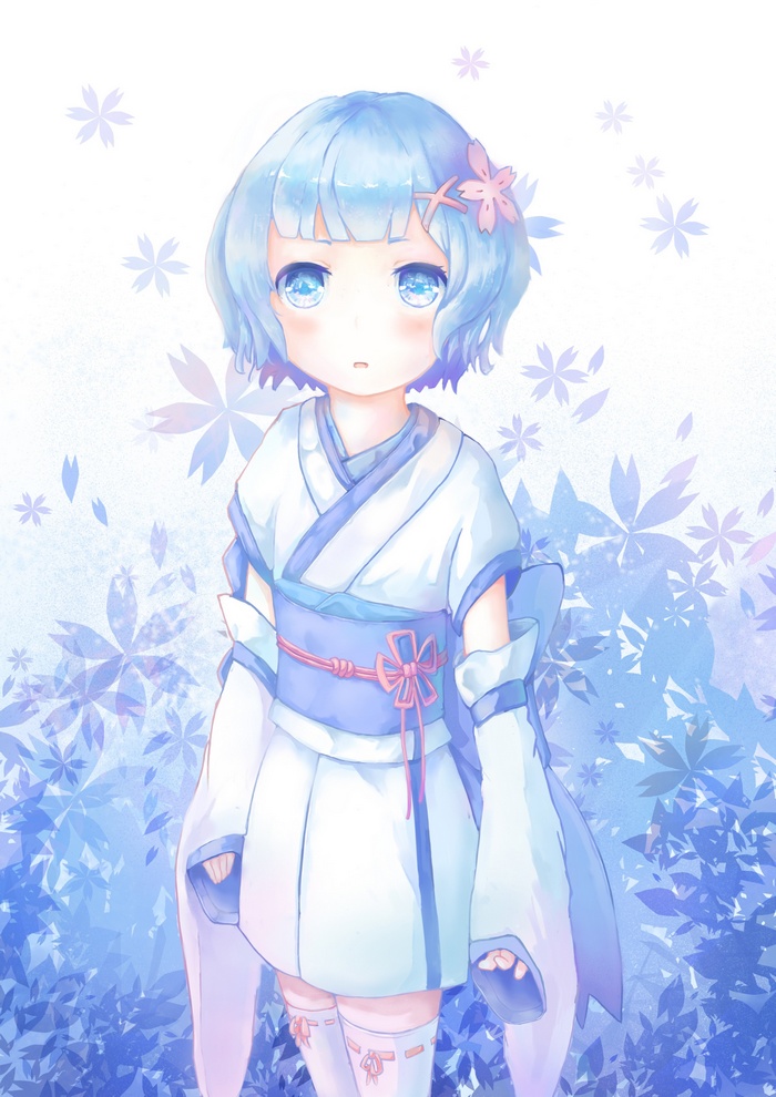 Rem from Re:Zero in a blue and white kimono