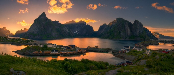 mountains, nature, island, photography, Lofoten, landscape, sunlight, morning, village, Norway, summer