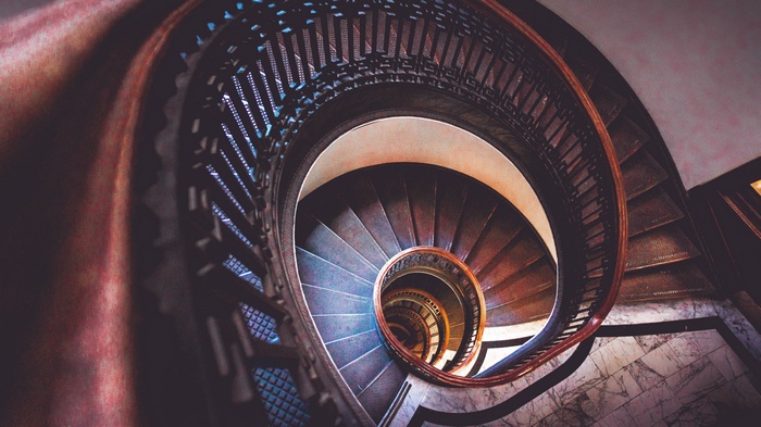 staircase, spiral, photography, wood, winding stair, depth of field