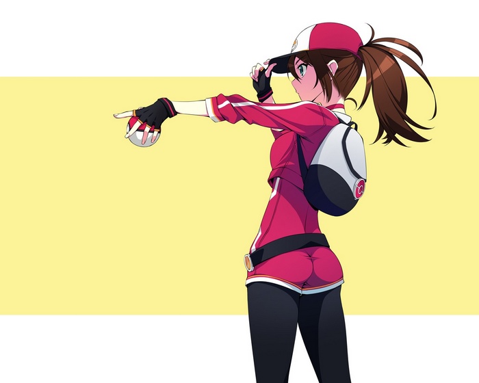 Pokemon Go Anime Long Hair Baseball Caps Brunette Pokémon Trainers Green Eyes Anime Girls 