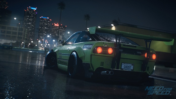 Need for Speed modified car in city at night