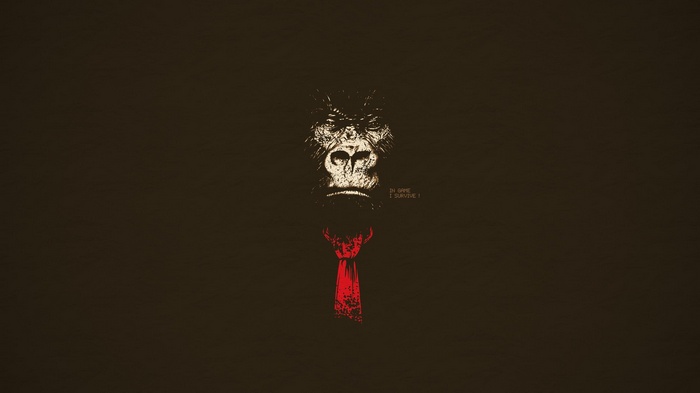 Gorilla wearing a red tie with text