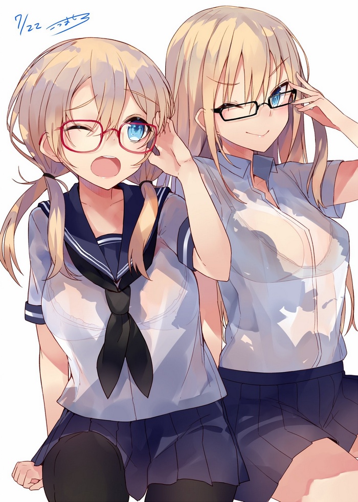 Kantai Collection Bismarck and Prinz Eugen with glasses