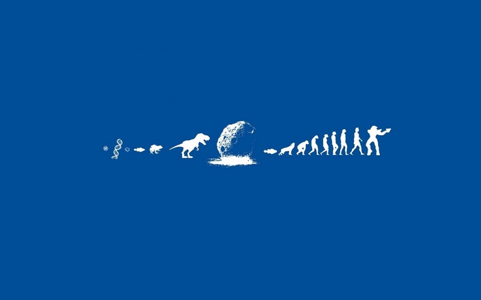 Evolution from DNA to futuristic soldier on blue