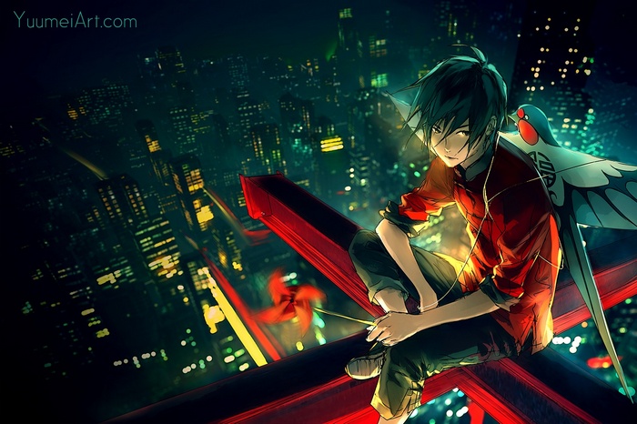 alone, anime boys, sky, fantasy art, anime, landscape, artwork, city