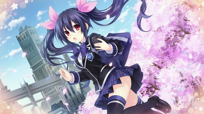 Noire from Hyperdimension Neptunia with pink bows
