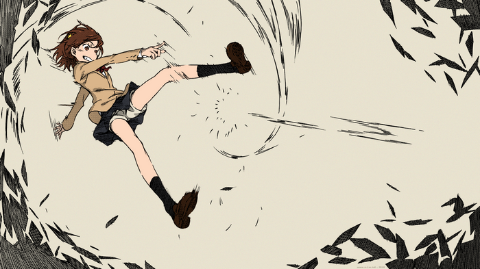 Misaka Mikoto fighting with a kick in To Aru Kagaku no Railgun