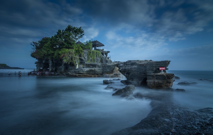 rocks, nature, temple, water, photography, landscape, trees, sea, long exposure, Bali