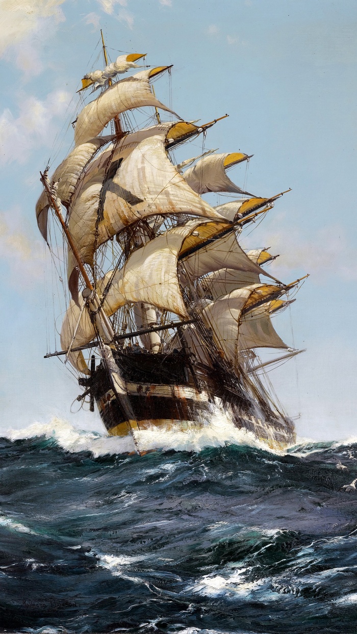 Sailing Ship on Rough Seas by Montague Dawson