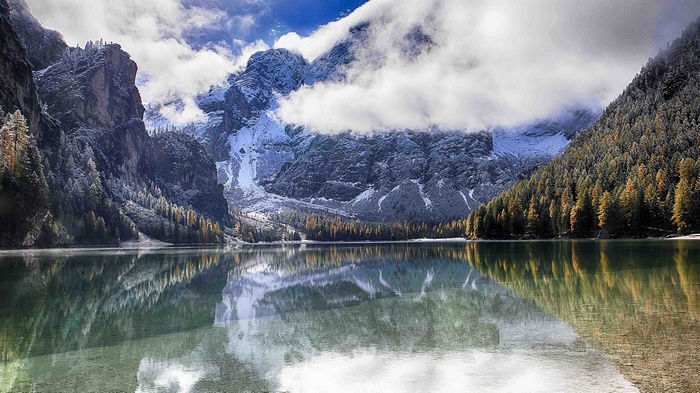 fall, mountains, reflection, landscape, Italy, snow, photography, forest, nature, Alps, lake, clouds