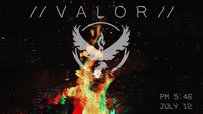 Valor Team Logo with Glitch Art and Fire