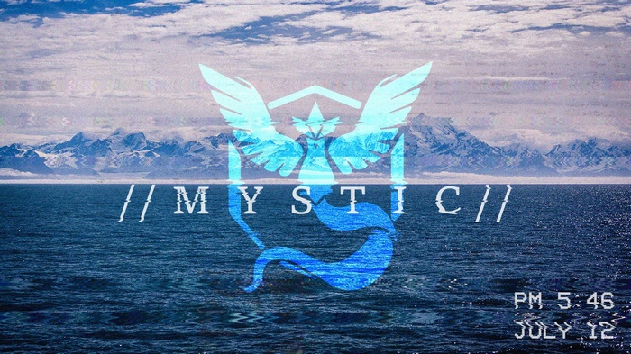Team Mystic Logo Over Ocean and Mountains