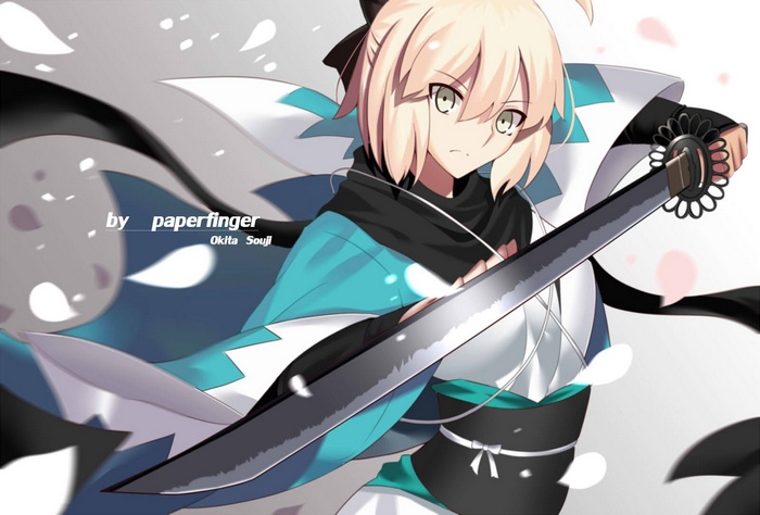 Okita Souji from Fate/Grand Order holding a katana