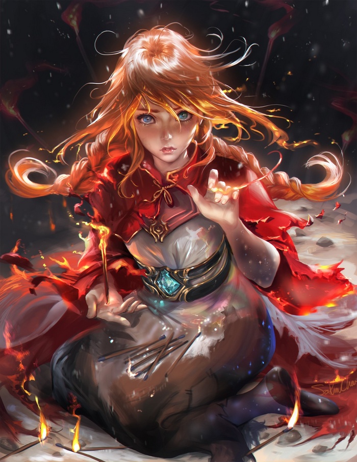 Sakimichan's artwork of a girl with fiery hair