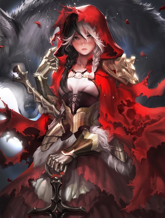 Sakimichan's realistic depiction of a warrior girl with a wolf