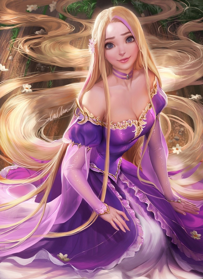 cleavage, Rapunzel, blonde, Sakimichan, realistic