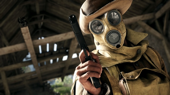 Battlefield 1 soldier with gas mask and pistol