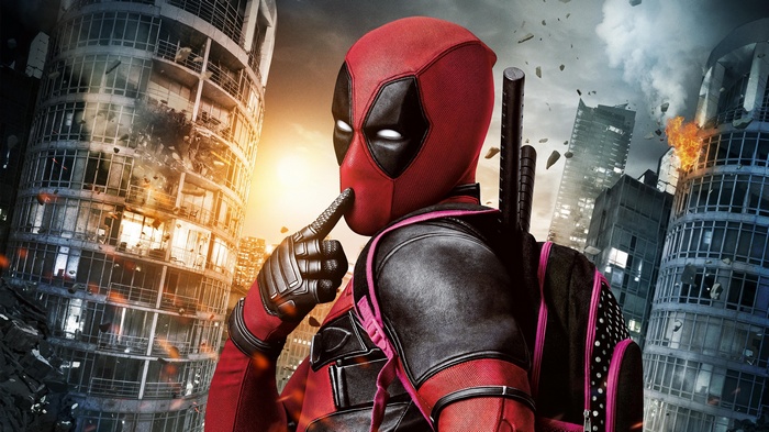 Deadpool in a destroyed city