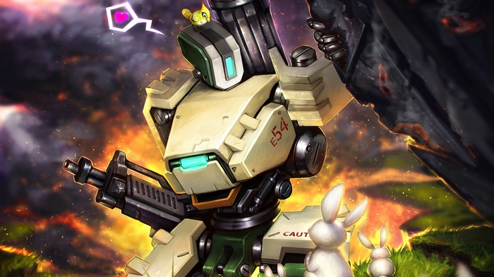 Bastion with Ganymede and bunnies in Overwatch