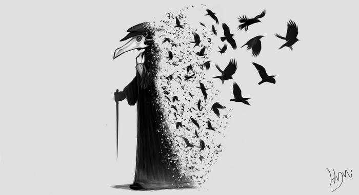 Plague Doctor Dissolving into Crows