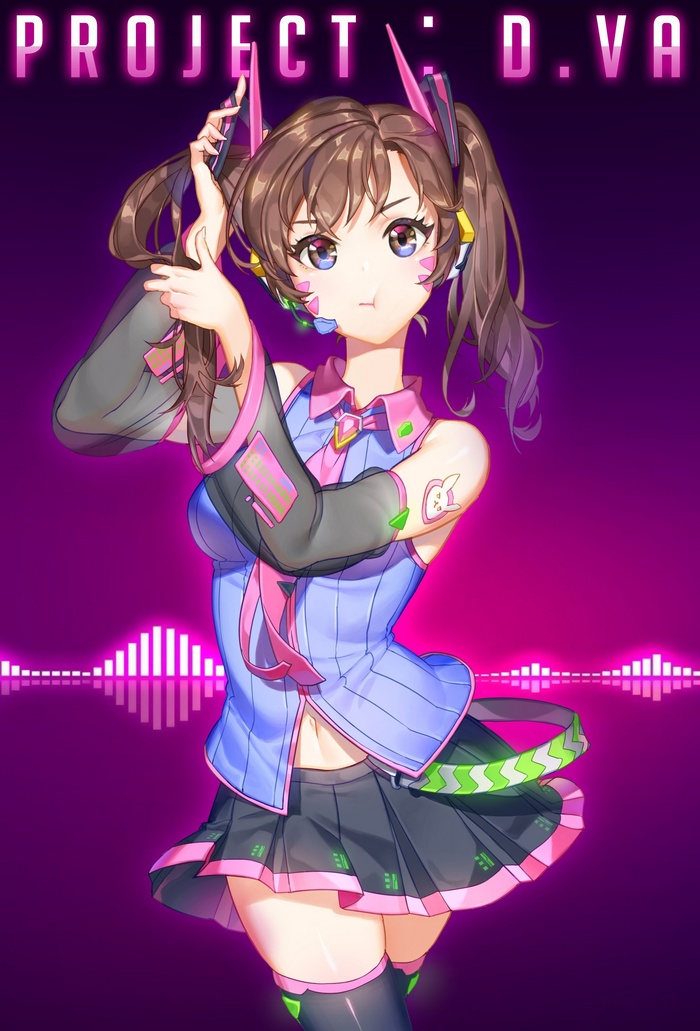 Anime girl with headphones and D.Va costume