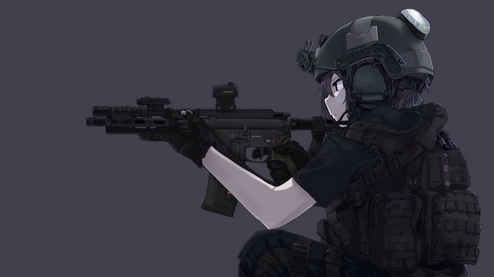Anime girl in tactical gear holding an HK417 rifle