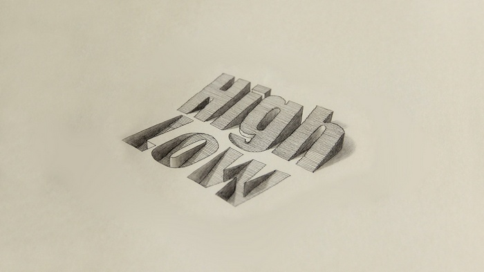3D text drawing of 'High Low' with stairs effect