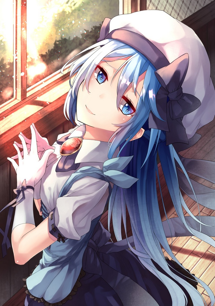 Anime girl with blue hair and blue eyes