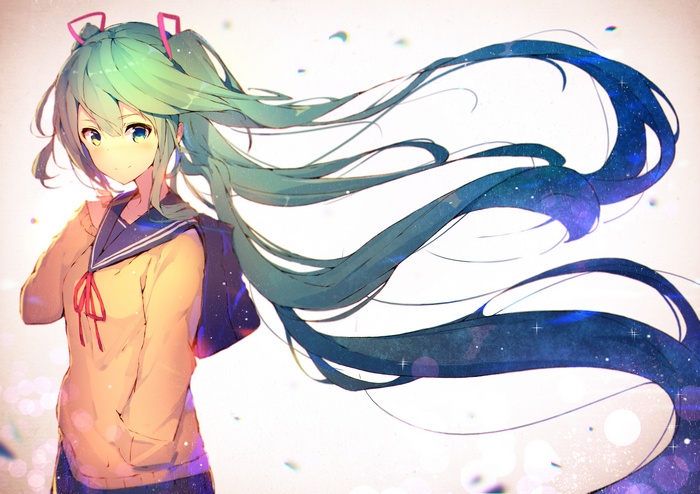 Hatsune Miku with long aqua hair and aqua eyes