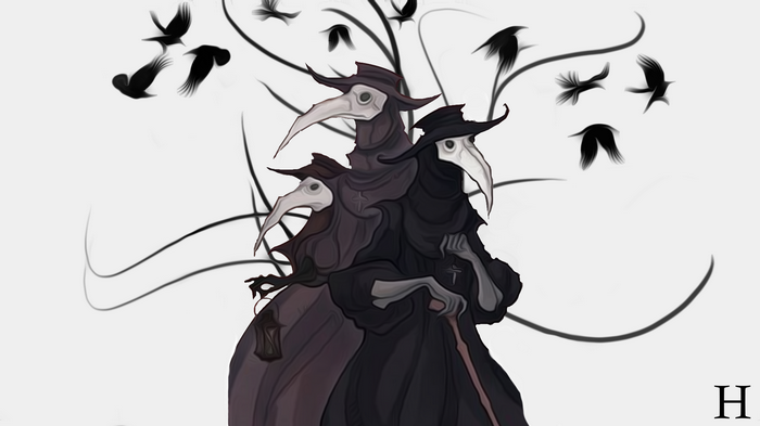 The Crow,  raven, Plague, doctors, dark, the Darkness, plague doctors, crow, fantasy art