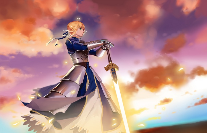 Saber from Fate/Stay Night with a glowing sword