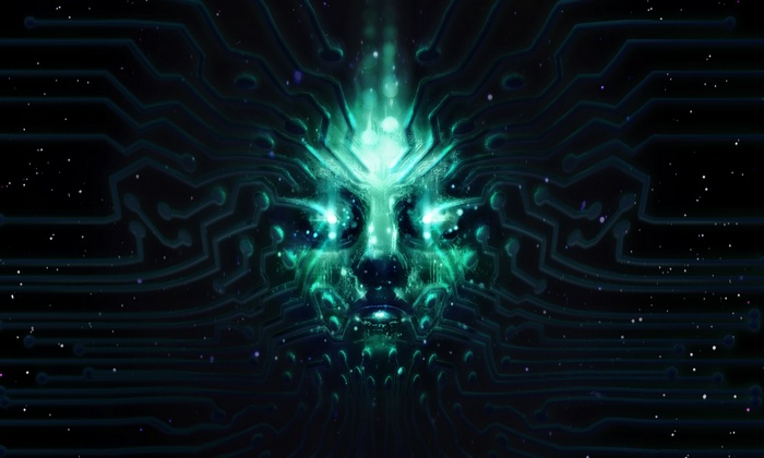 System Shock artwork of a glowing cybernetic face