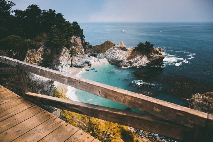 Coastal cliffs with a beach and ocean