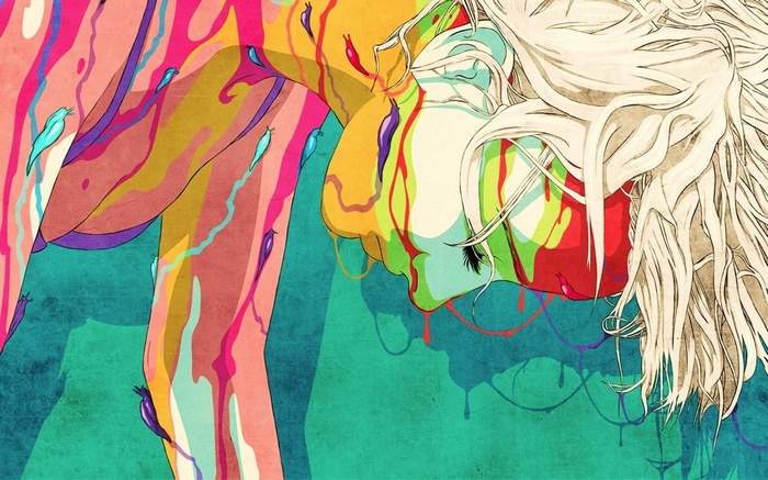 Abstract body paint with colorful slugs
